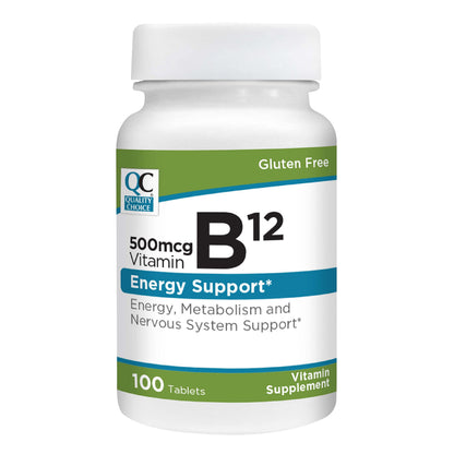 Quality Choice Vitamin B12 500 mcg – Energy, Metabolism & Nervous System Support | 100 Count Bottle of Tablets