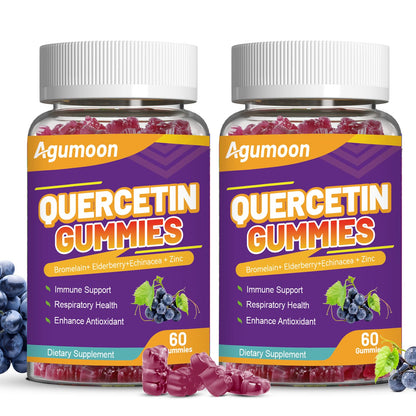 2 Pack Quercetin Gummies 1000mg with Bromelain, Zinc & Elderberry – Vegan Immune Support, 120 Count