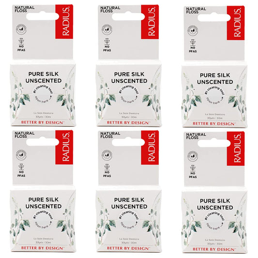 RADIUS Dental Floss – Natural Silk, Unscented, 33 Yards (Pack of 6)