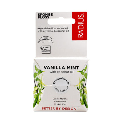 Radius Sponge Dental Floss Vanilla Mint 55 Yards – 2 Pack (Vegan, Non-Toxic)