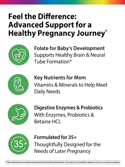 Rainbow Light 35+ Mom & Baby Multivitamin – Prenatal Vitamins, High Potency, Vegetarian, 60 Count