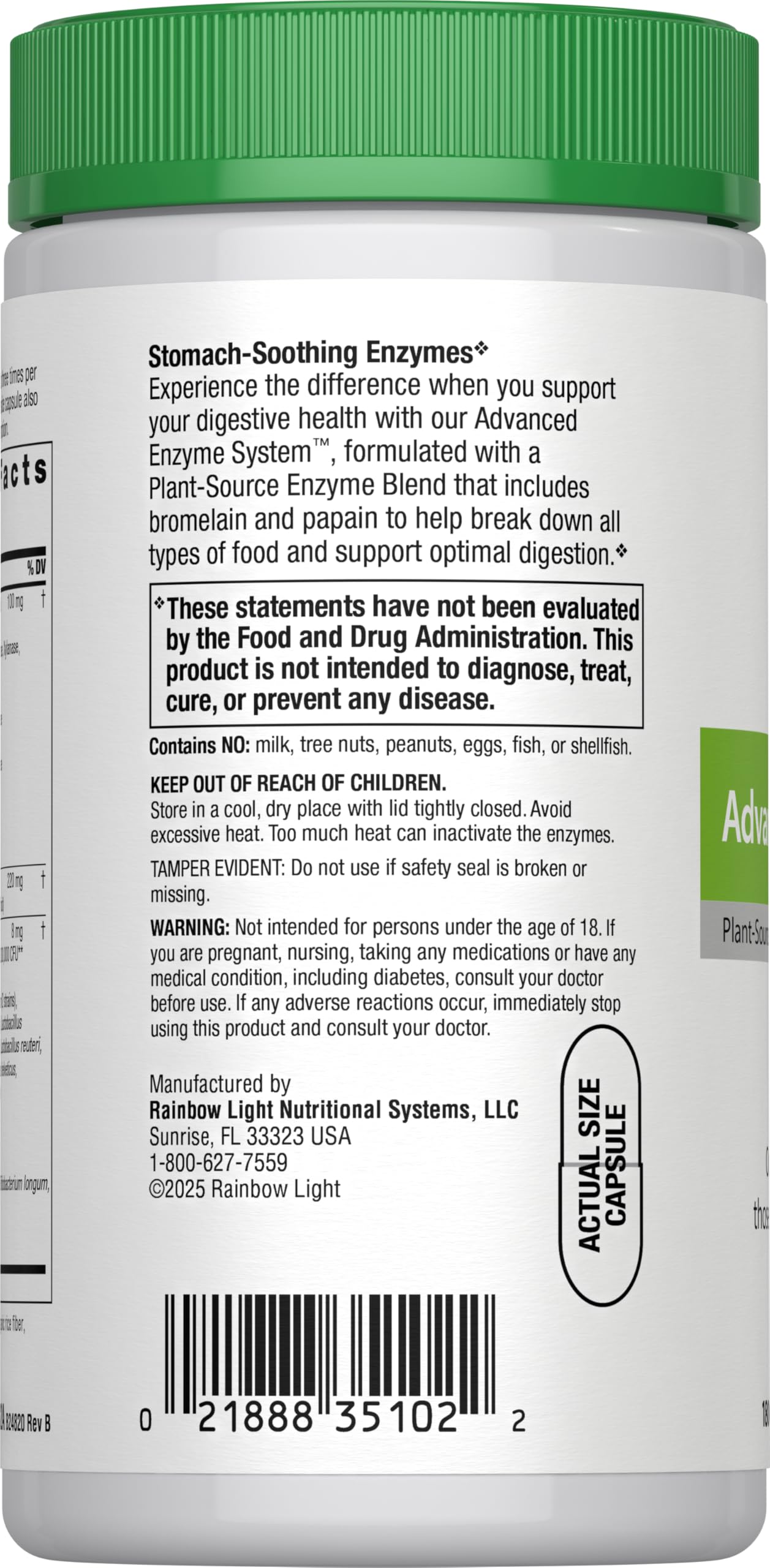 Rainbow Light Advanced Enzyme System – Plant-Source Enzyme Blend, 180 Capsules (Package May Vary)