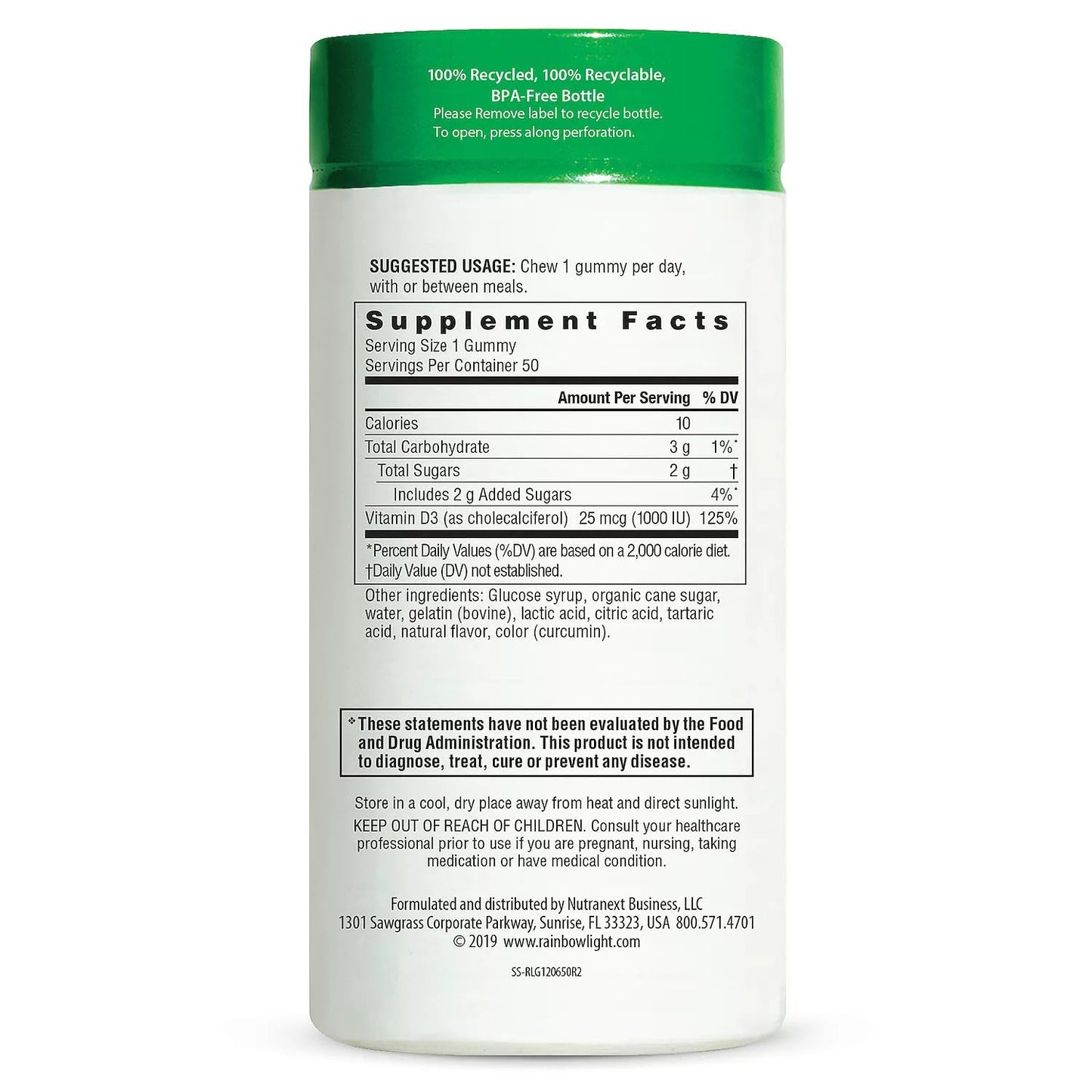 Rainbow Light Sunny Gummies Vitamin D3 1000 IU – Supports Bones, Muscles & Immunity | Gluten-Free, Soy-Free, Sour Lemon 50 Gummies