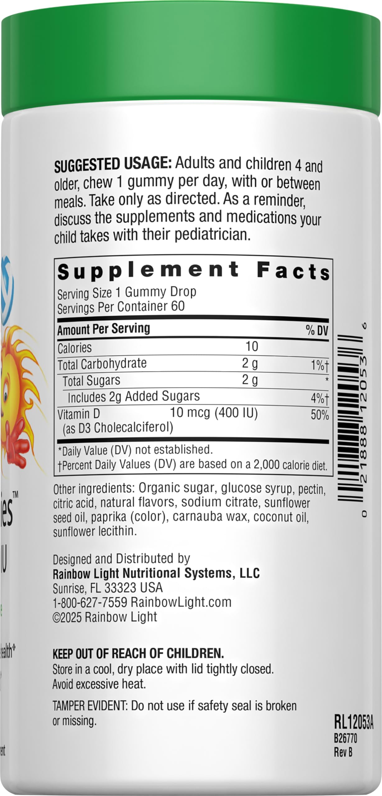 Rainbow Light Sunny Gummies Vitamin D3 400 IU | Bone, Muscle & Immunity Support | 60 Gummies
