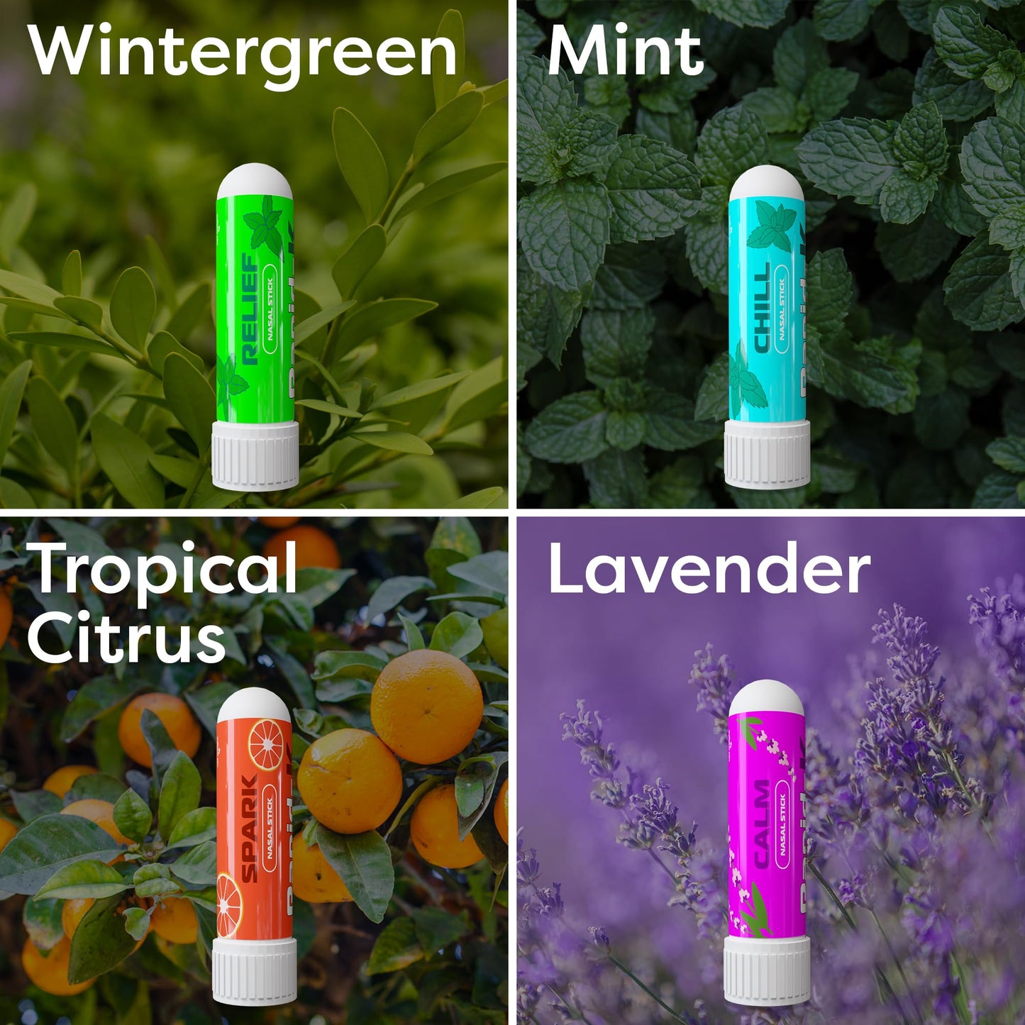 Rapid-K Nasal Sticks 4 Pack – Mint, Lavender, Tropical & Wintermint Inhalers for Quick Breathing Comfort