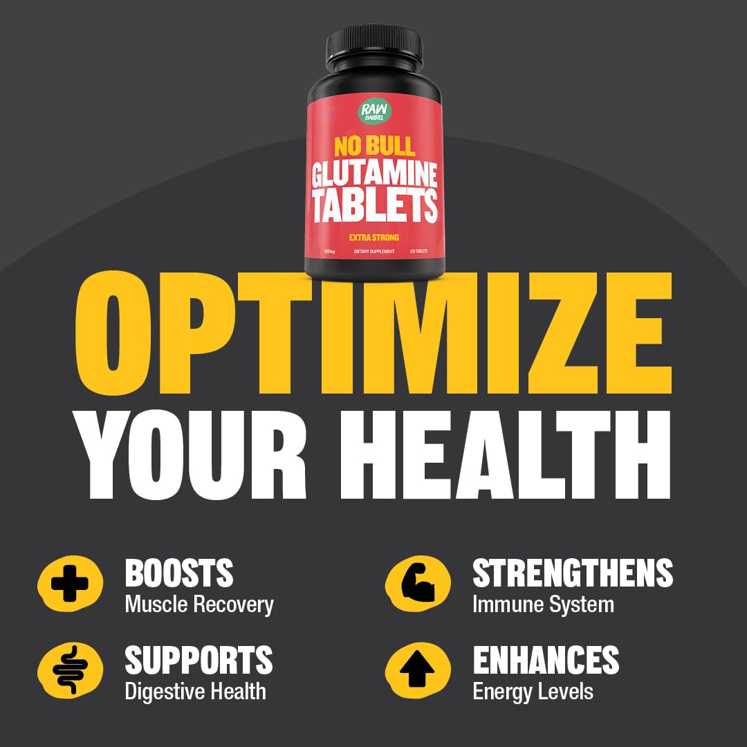 Raw Barrel No Bull L-Glutamine Tablets 1000mg | Non-GMO, Vegan, Gluten-Free