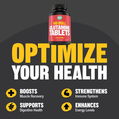 Raw Barrel No Bull L-Glutamine Tablets 1000mg | Non-GMO, Vegan, Gluten-Free
