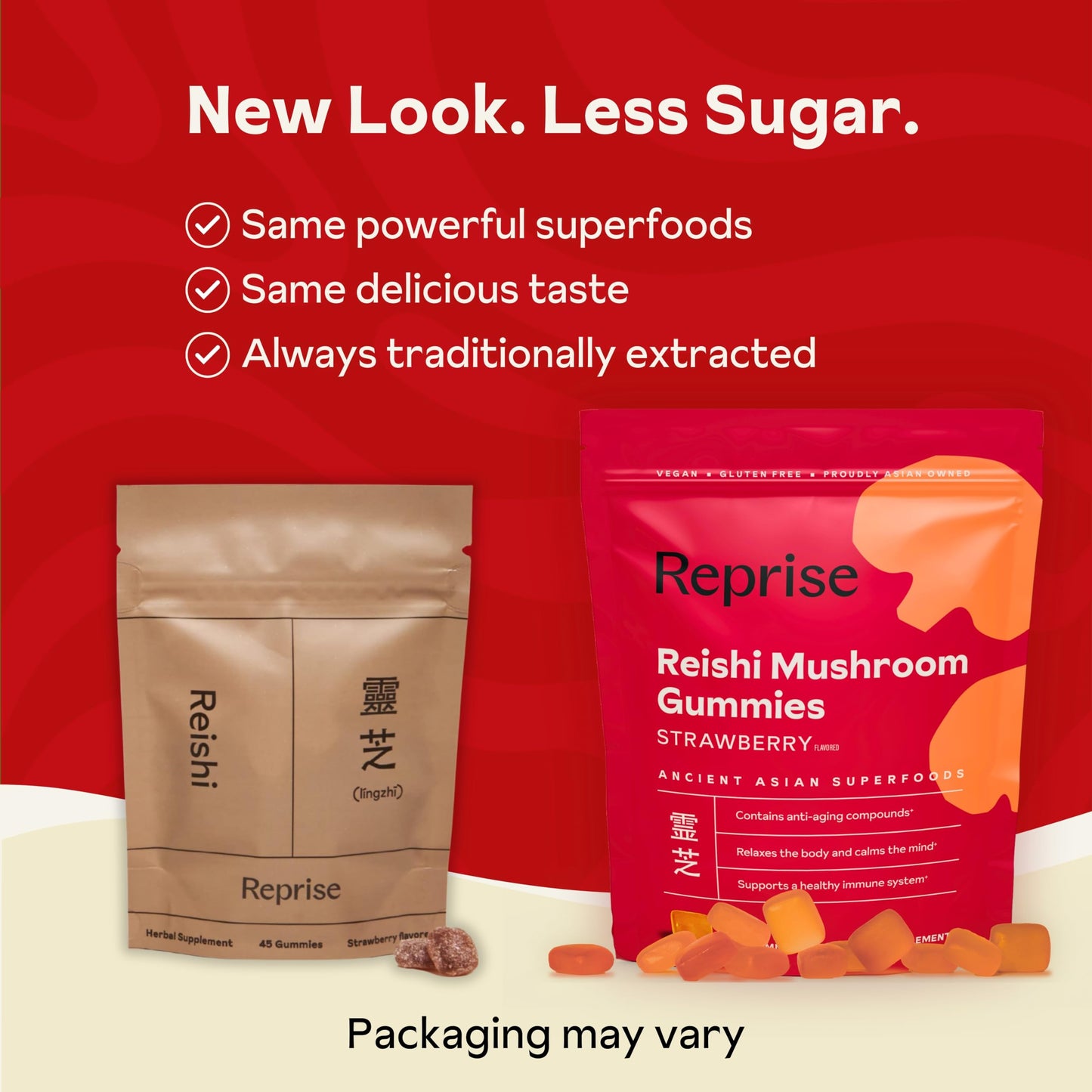 Reishi Mushroom Gummies | Hongo Reishi Mushroom Supplement Gummies (Lingzhi, Ganoderma Lucidum) | Full Spectrum Stress Gummies for Adults | Red Reishi Mushroom | Strawberry Flavor | 45 Count
