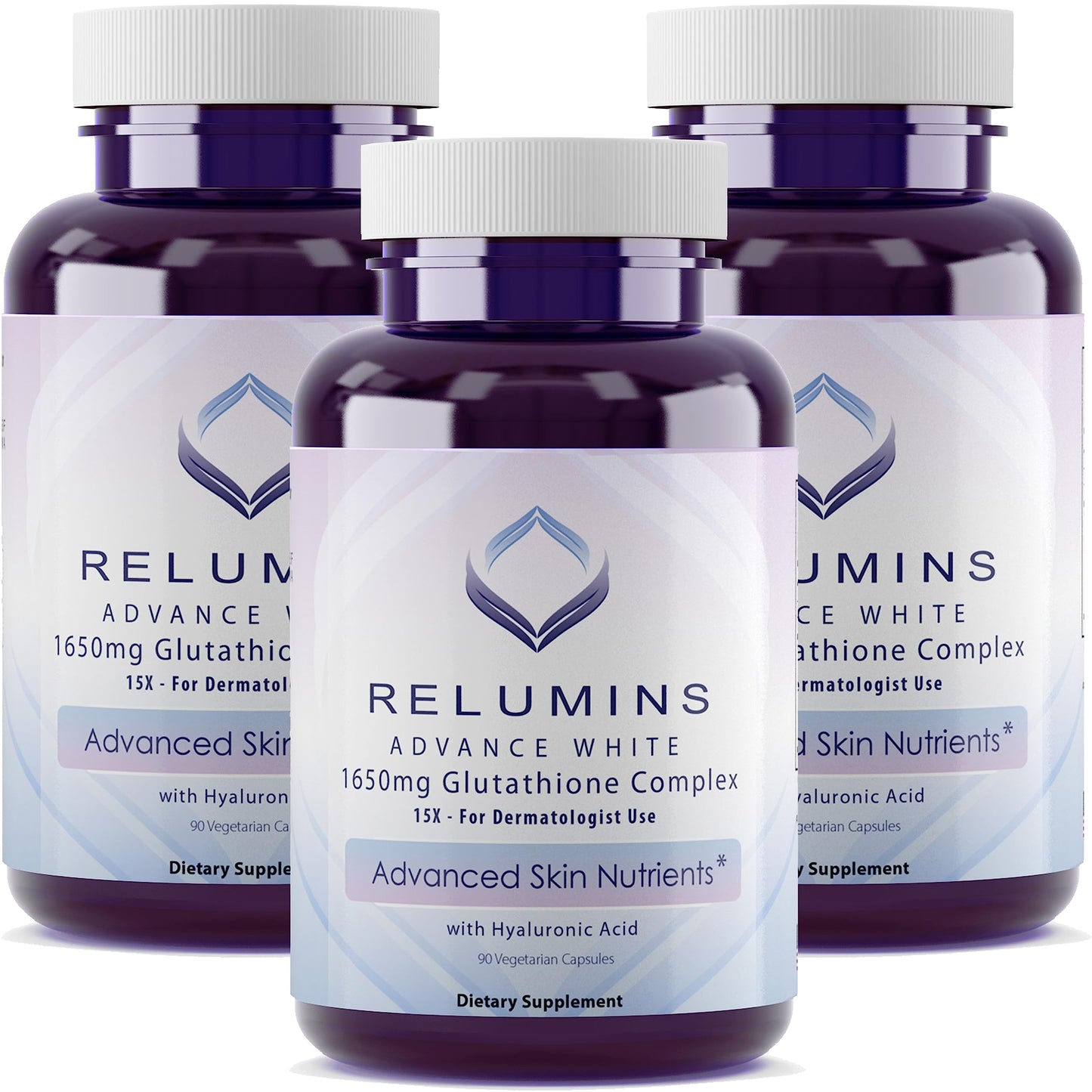 Relumins 1650mg L-Glutathione Complex with Hyaluronic – Spring Glow Essentials – Made in USA – 3 Bottles