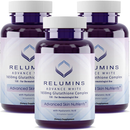 Relumins 1650mg L-Glutathione Complex with Hyaluronic – Spring Glow Essentials – Made in USA – 3 Bottles
