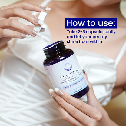Relumins 1650mg L-Glutathione Complex with Hyaluronic – 90 Caps x 5 Bottles, Made in USA