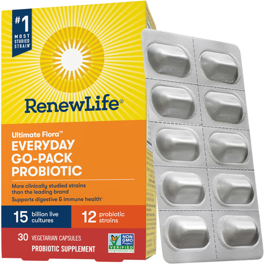 Renew Life Everyday Go-Pack Probiotic Capsules — 15 Billion CFU, 30 Count | Gluten-Free, Dairy-Free, Soy-Free | L. rhamnosus GG