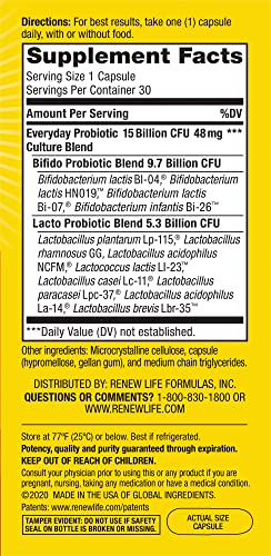 Renew Life Everyday Probiotic 15B CFU – 30 Count | L. rhamnosus GG