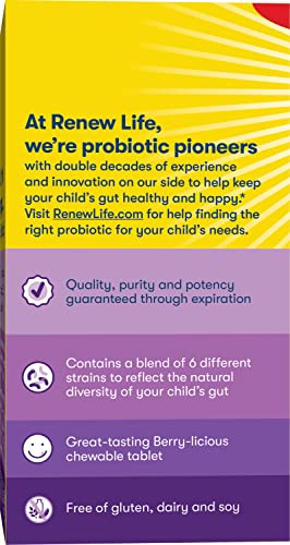 Renew Life Kids Probiotic Chewables 3 Billion CFU – Berry, 60 Count