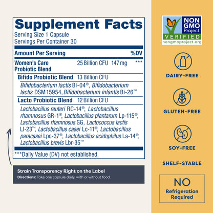 Renew Life Women's Probiotic Capsules – 25 Billion CFU, 12 Strains, Supports Vaginal pH Balance, Urinary, Digestive & Immune Health