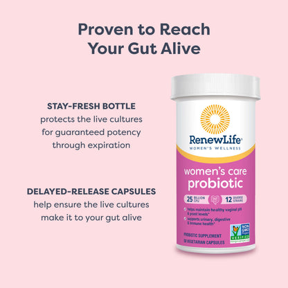 Renew Life Women's Probiotic Capsules – 25 Billion CFU, 12 Strains, Supports Vaginal pH Balance, Urinary, Digestive & Immune Health