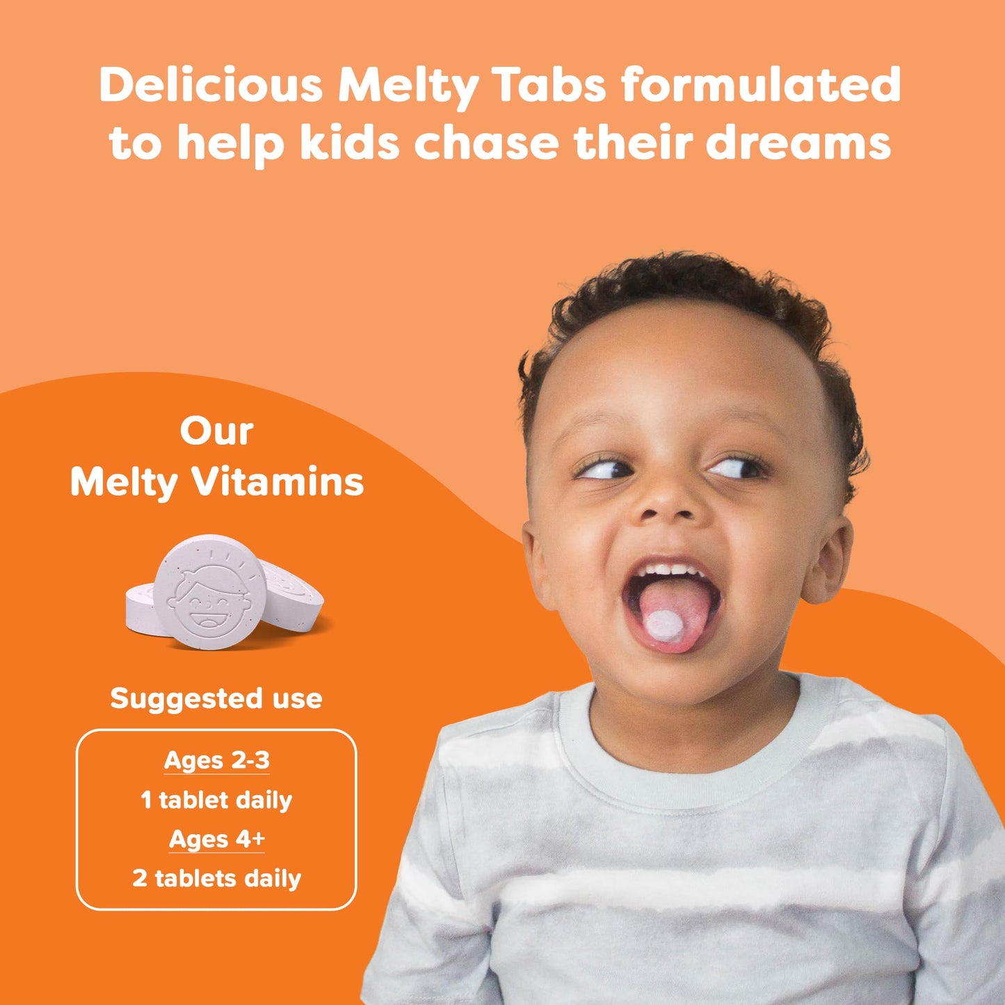 Renzo's Bright & Brainy Vitamin B6 for Kids - 60 Sugar-Free Melty Tabs, Orange