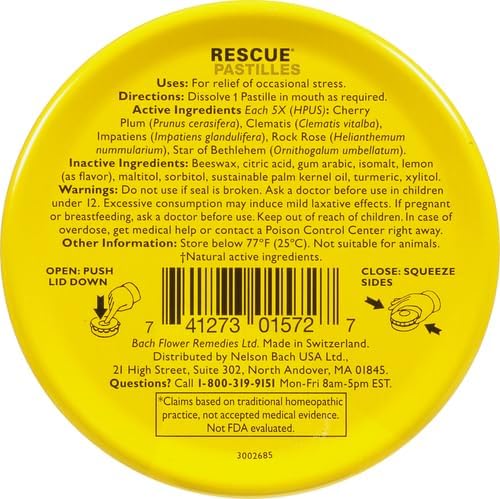 RESCUE Bach PASTILLES Lemon Flavor – Stress Relief Lozenges (6-Pack) | Homeopathic, Sugar & Gluten Free