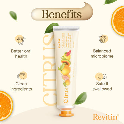 Revitin Toothpaste | Fluoride-Free Prebiotic Citrus Tooth Gel | No SLS, Gluten Free, Dye Free, GMO Free, No Sweeteners | Non-Toxic, Kid Approved | Pack of 5