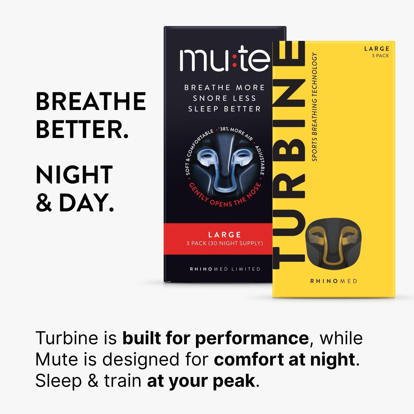 Rhinomed Turbine Nasal Dilator for Athletic Breathing - Large 3pk | Lightweight, Drug-Free Nasal Stent