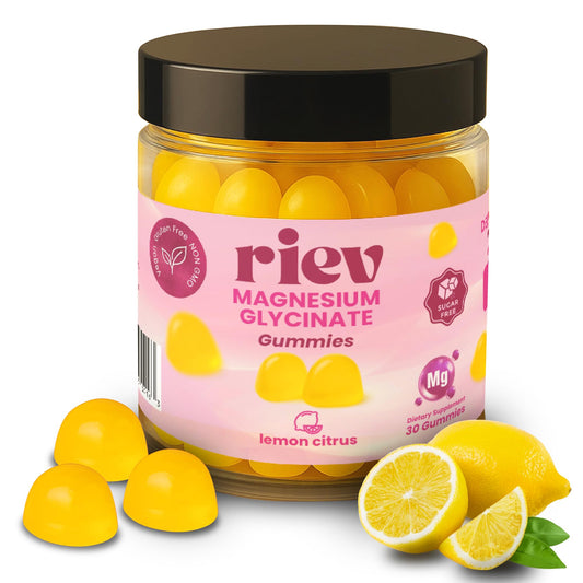 Riev Magnesium Glycinate Gummies 200mg – Sugar-Free, Vegan & Non-GMO | Lemon Citrus 30 Gummies