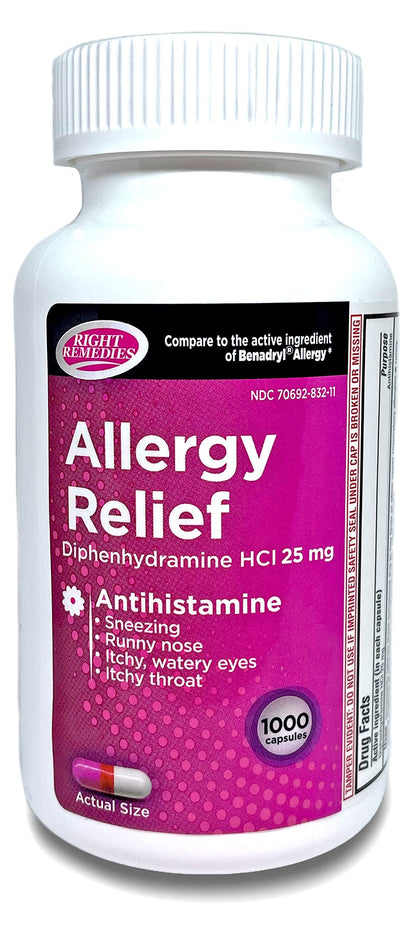 RIGHT REMEDIES Allergy Relief - Diphenhydramine HCl 25 mg, 1000 Capsules