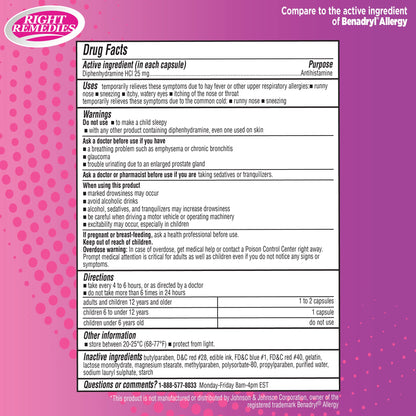RIGHT REMEDIES Allergy Relief - Diphenhydramine HCl 25 mg, 1000 Capsules
