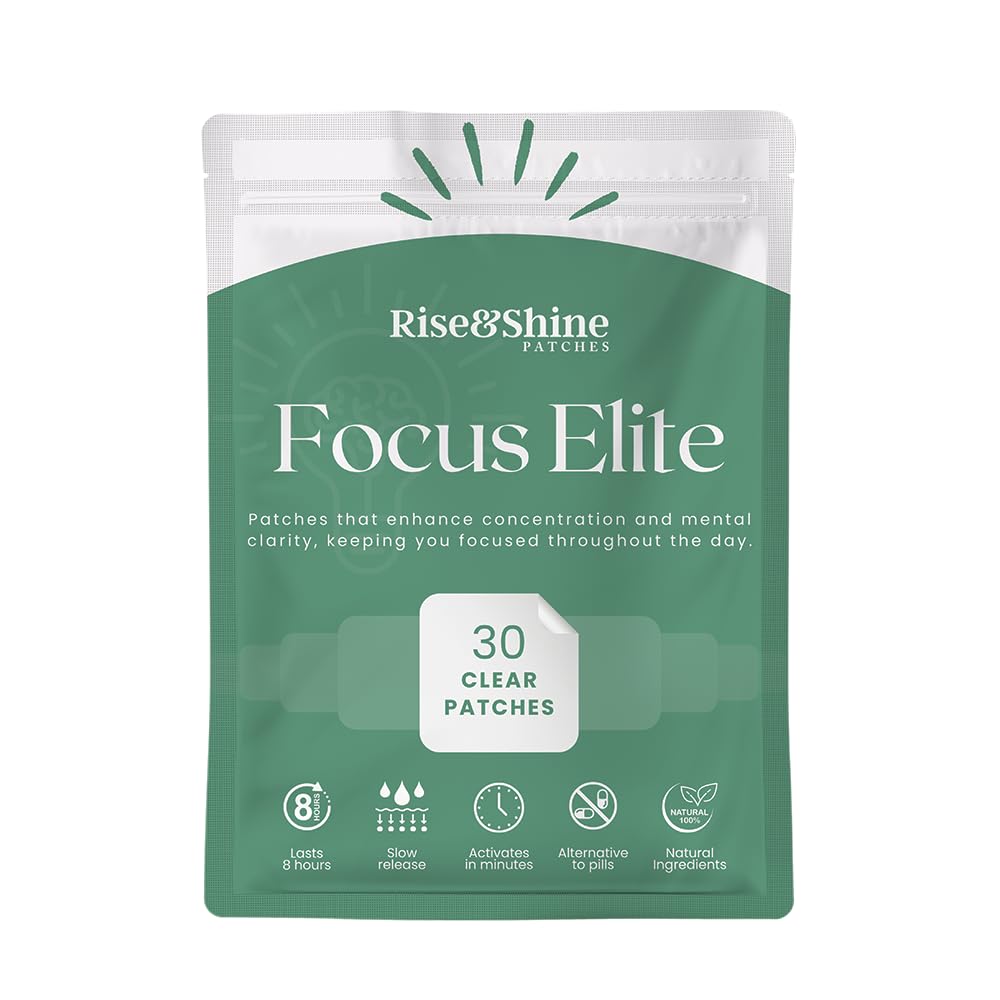 Rise & Shine Focus Elite Patches – 30 Count, 8-Hour Time Release Caffeine-Free Nootropic Patch