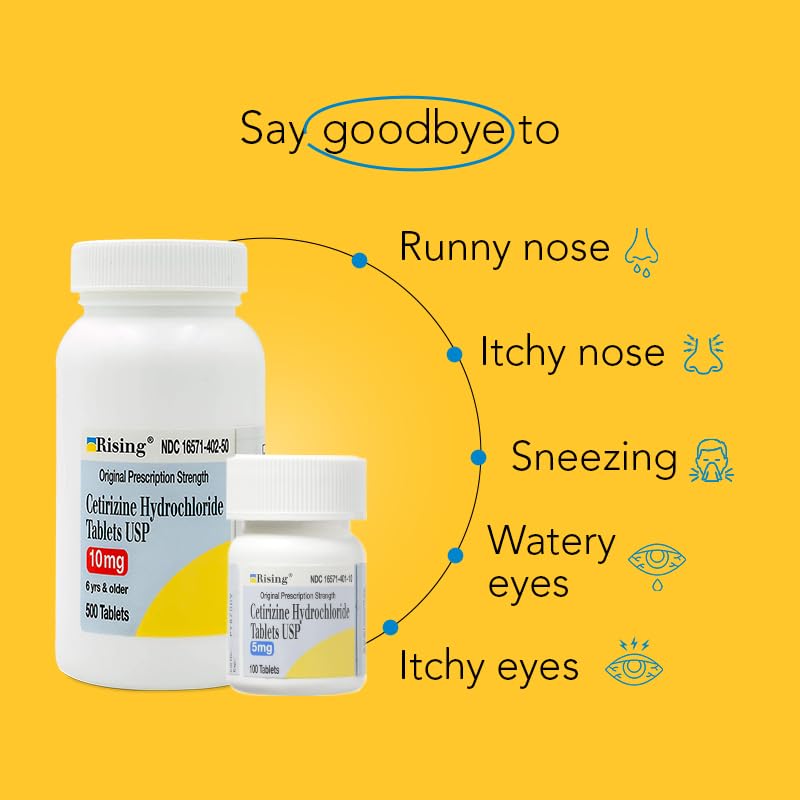 Rising Pharma Cetirizine HCL 10 mg – Antihistamine for Seasonal Allergies | 500 Tablets