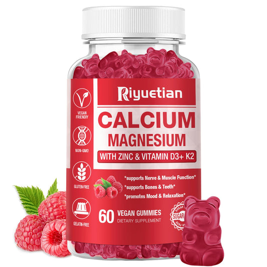 Riyuetian Calcium Gummies with Magnesium & Zinc + D3 & K2 - 60 Count | Bone, Teeth & Immune Support