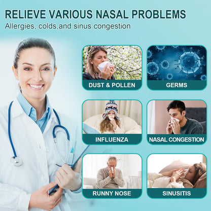 Ronfnea Nasal Irrigation System – Auto Waste, Dual-Chamber Sinus Cleaner (Turquoise)