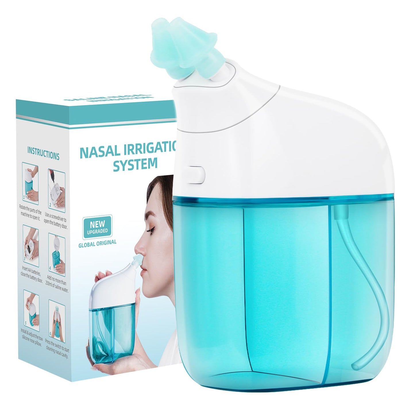 Ronfnea Nasal Irrigation System – Auto Waste, Dual-Chamber Sinus Cleaner (Turquoise)