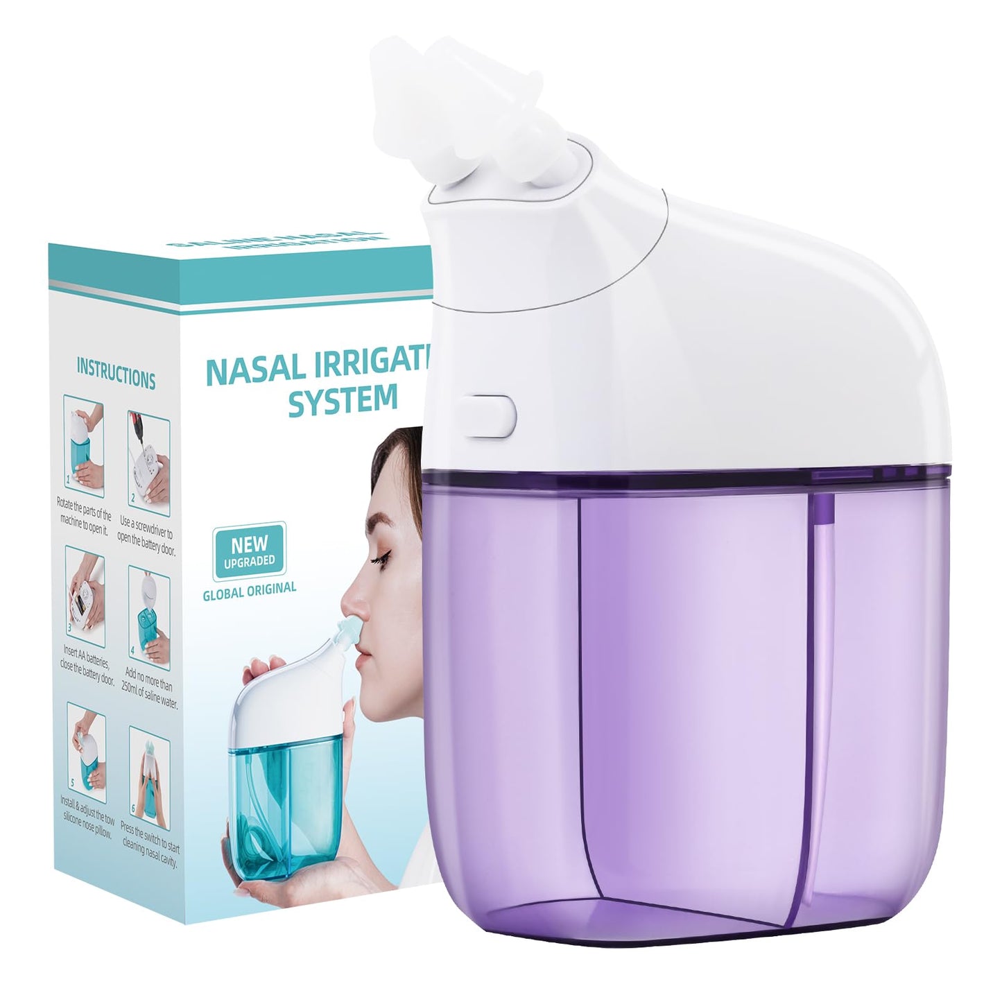 Ronfnea Nasal Irrigation System — Quick 15-Second Rinse, Dual Motor, Auto Waste Collection (Purple)