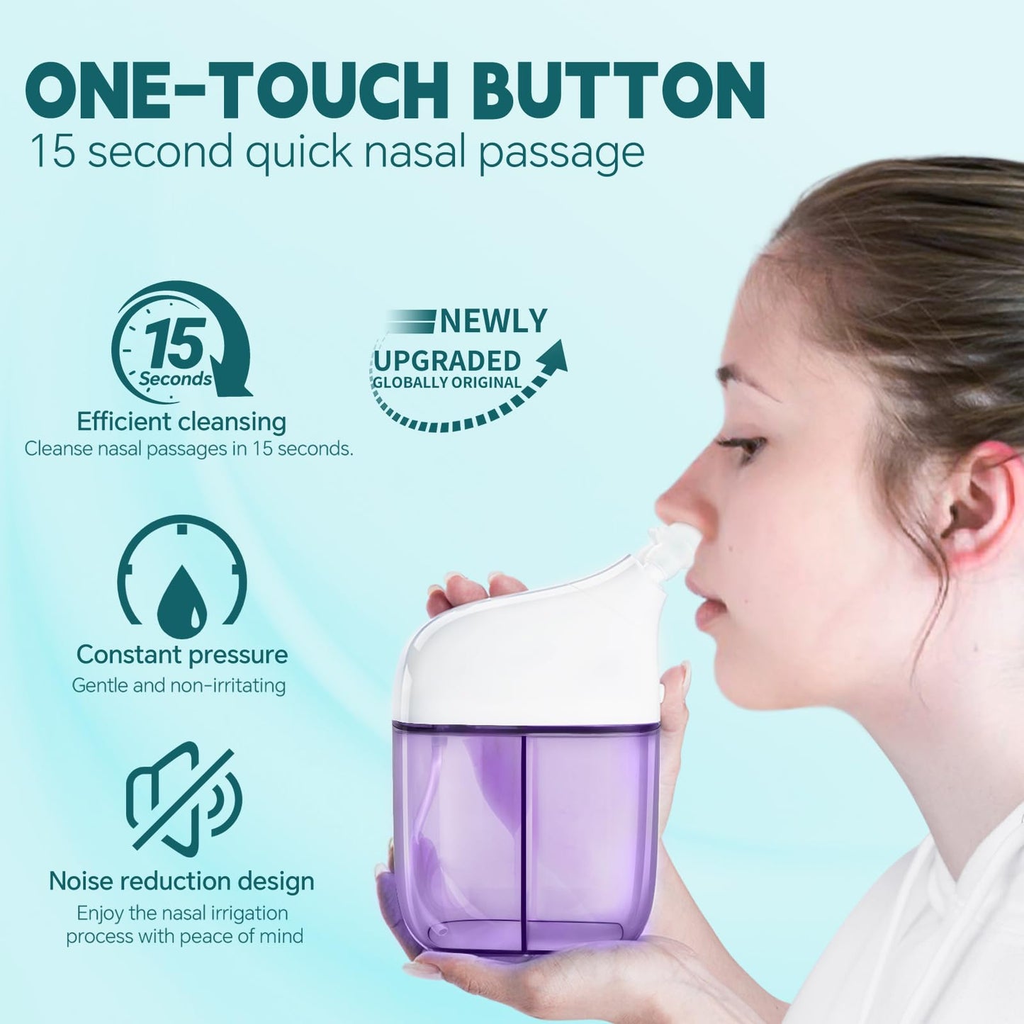 Ronfnea Nasal Irrigation System — Quick 15-Second Rinse, Dual Motor, Auto Waste Collection (Purple)