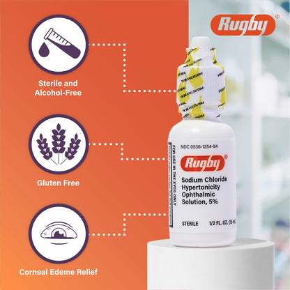 Rugby Laboratories Sodium Chloride 5% Hypertonic Ophthalmic Eye Solution - Alcohol-Free 0.5 fl oz (3-Pack)