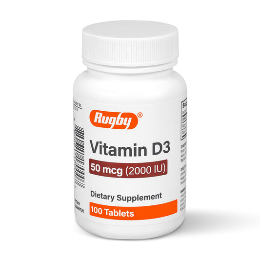 Rugby Vitamin D3 2000 IU (50 mcg) – Gluten-Free Daily Vitamin D3 for Immune, Bone & Teeth Health | 100 Tablets