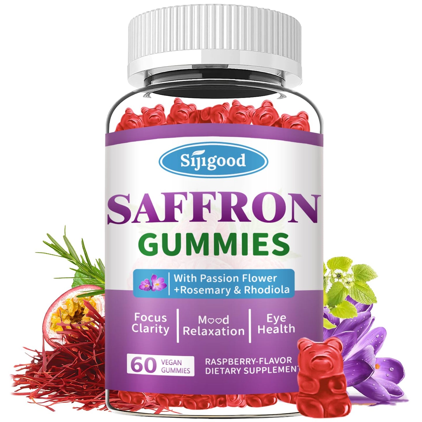 Saffron Gummies Sugar Free Mood Support – Raspberry Flavor (60 Count)