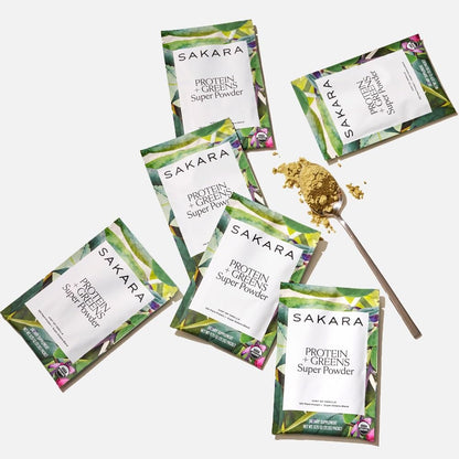 SAKARA Protein + Greens Super Powder – 30 Servings, Organic Plant-Based Protein & Greens Blend