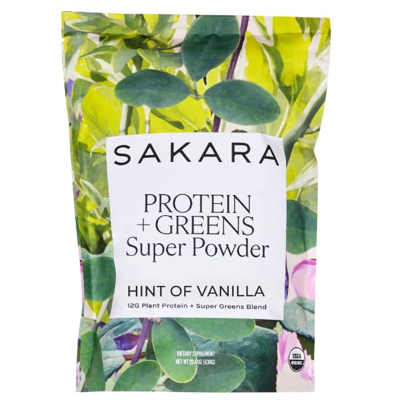 SAKARA Protein + Greens Super Powder – 30 Servings, Organic Plant-Based Protein & Greens Blend