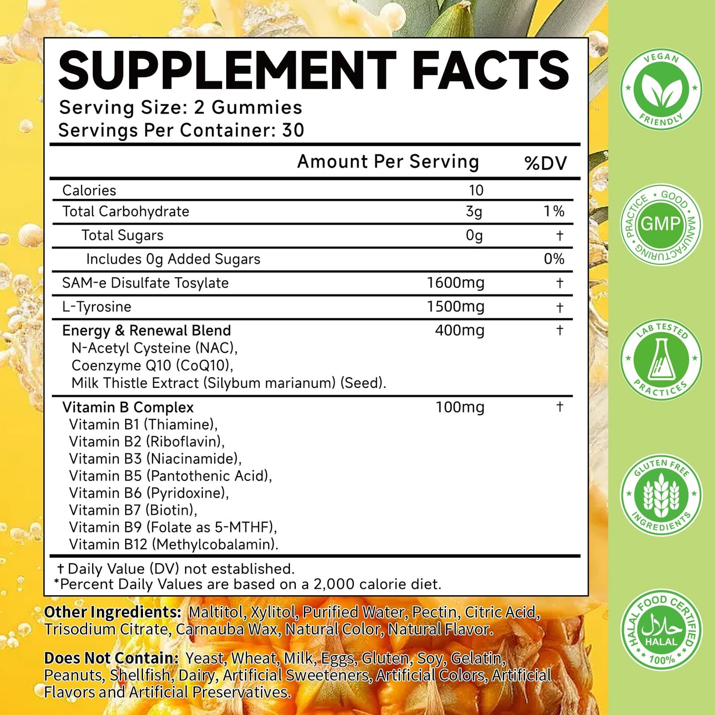 SAM-e L-Tyrosine Gummies with NAC, CoQ10 & Vitamin B – 1600mg SAM-e