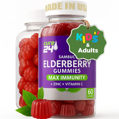 Sambucus Elderberry Gummies with Vitamin C & Zinc for Kids & Adults - 60 Gummies | Vegan, Non-GMO, Made in USA