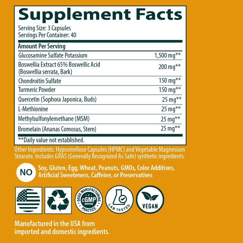 Sanar Naturals Glucosamine Chondroitin MSM Turmeric – Joint Support (120 Caps) – Non-GMO, Gluten Free