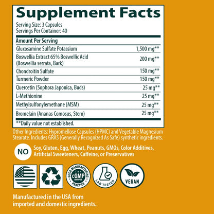 Sanar Naturals Glucosamine Chondroitin MSM Turmeric – Joint Support (120 Caps) – Non-GMO, Gluten Free