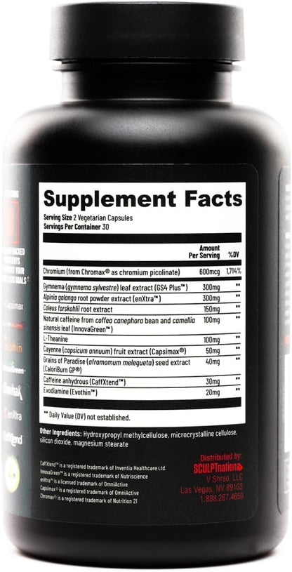 Sculpt Nation by V Shred – Daytime Metabolism Support with Chromium, Symnema Leaf Extract & Alpinia Galanga Root Powder – 60 Veggie Pills, 2-Pack