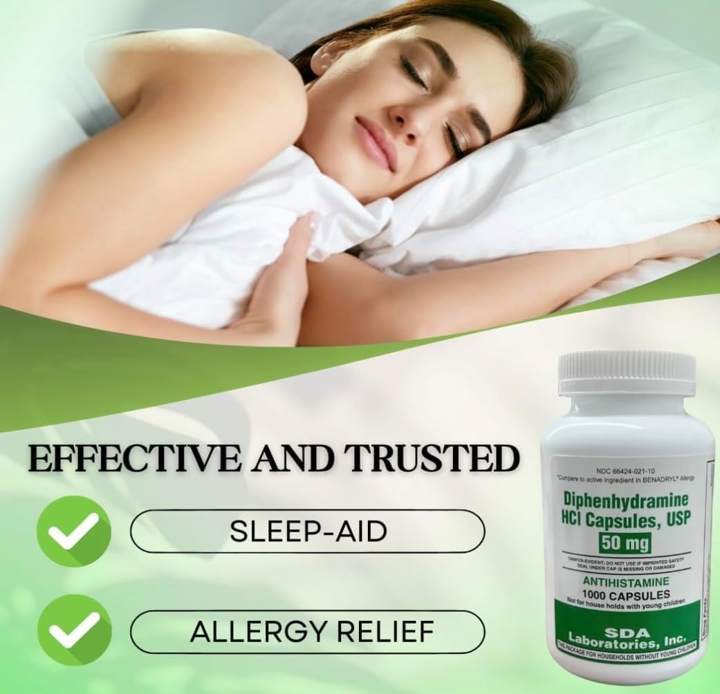 SDA LABORATORIES Diphenhydramine 50mg Allergy Relief — Fast-Acting Indoor & Outdoor Antihistamine, 1000 Count