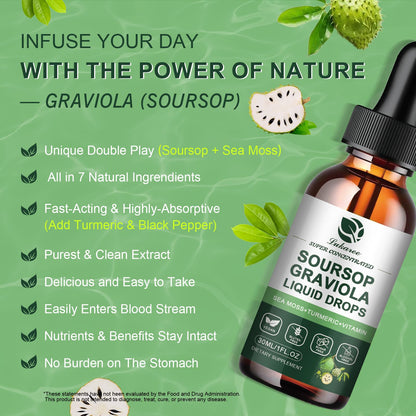 (2 Pack) Soursop Graviola Liquid Drops with Sea Moss - Immunity & Digestion Support