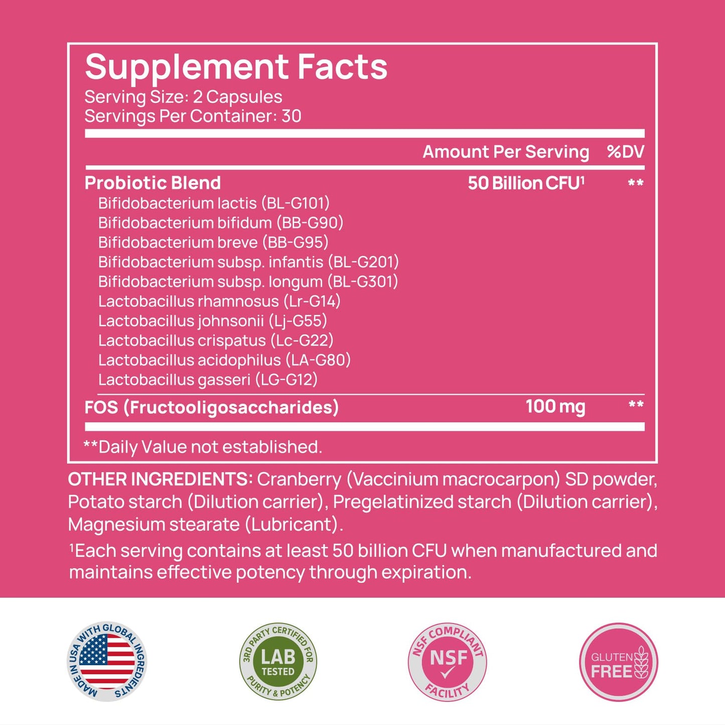 Selerb Vaginal Probiotics for Women - 50B CFU, Cranberry Prebiotics & 60 Capsules