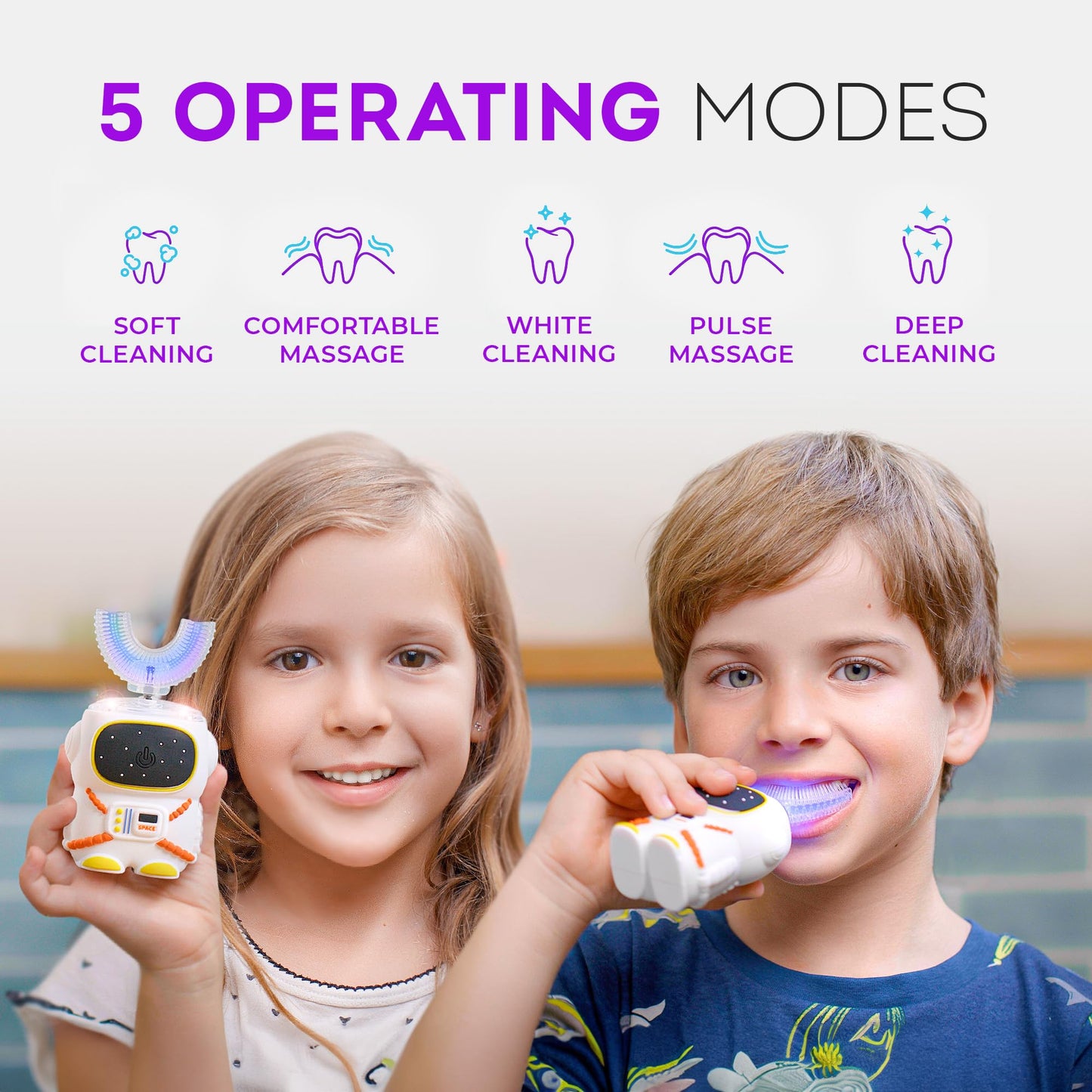 Sensory 360 U-Shaped Kids Toothbrush – Astronaut Design, 5 Modes, Memory Function