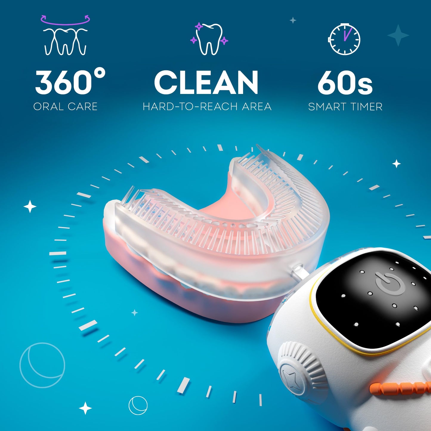 Sensory 360 U-Shaped Kids Toothbrush – Astronaut Design, 5 Modes, Memory Function