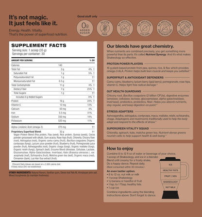 Shakeology 0g Added Sugar Plant-Based Protein Powder with Vitamins & Minerals – Gluten-Free Chocolate Shake, 30 Servings